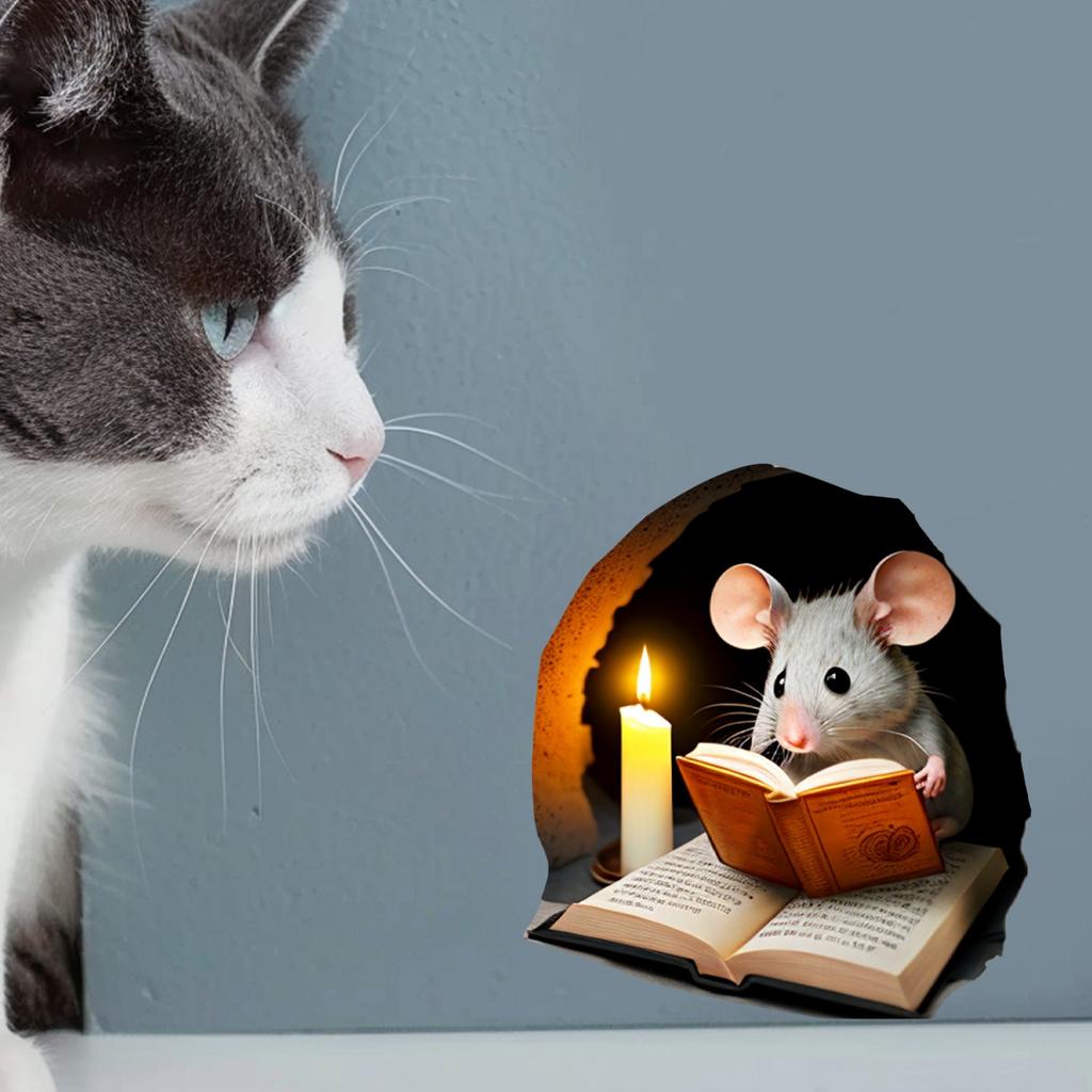 3D-Wandaufkleber mit Lesebuch und Maus – entfernbarer PVC-Aufkleber für Schlafzimmer und Bürodekoration, zum Abziehen und Aufkleben (2 Stile)
