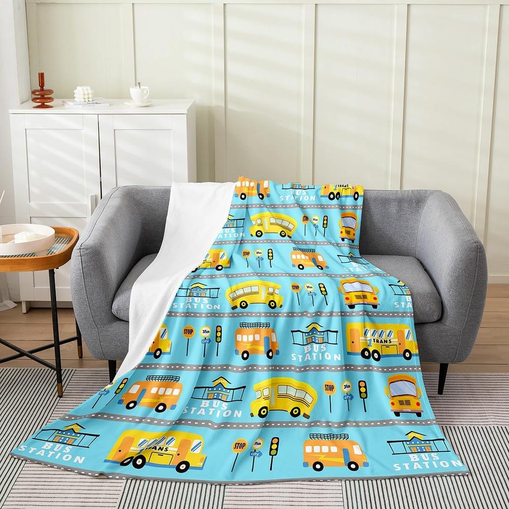 Construction Truck Blanket Kids Boys Cartoon Excavator Plush Throw Blanket Fuzzy Flannel Tractor Blankets for Bed Couch Sofa