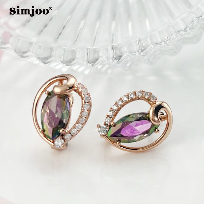SIMJOO Super Flash Hollow Out Zircon Earrings with Stylish Rose Gold Color Earrings