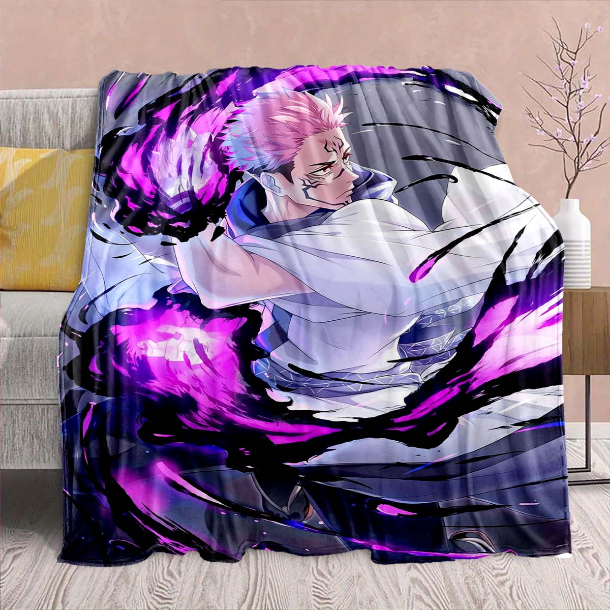 

Jujutsu Kaisen Anime Flannel Blanket - Soft Warm Perfect for Sofa, Bedding Camping Travel Office Home Decor -QJY 75x90cm