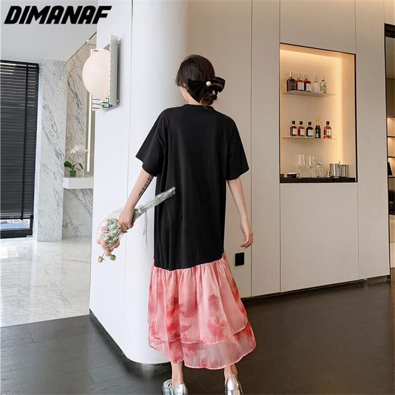 Dimanaf 2023 Plus Size Summer T-Shirt Dress Women Cotton Loose Dress Beach Mesh Female Dresses O-Neck Pink