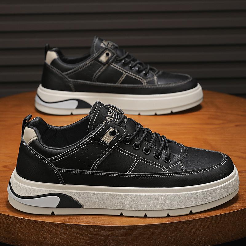 Microfiber Leather Black Casual Work Board Shoes Thick Sole Heightening Elastic Band Foot Cover Sports Men'S Shoes