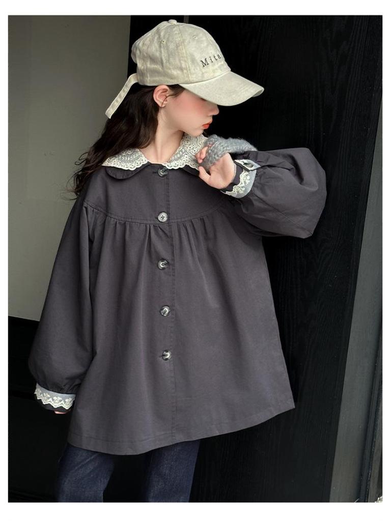 Girls' Trendy Lace Jacket & Trench Coat Set - Stylish Autumn Fashion for Big Kids