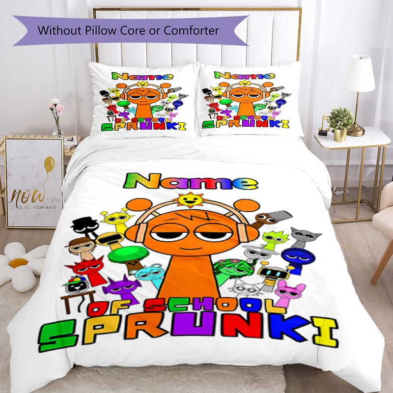 3pcs Custom Name Sprunki Bedding Set Duvet Cover Closure Includes 1 Duvet Cover & 2 Pillowcases, Soft and Comfortable for All Seasons.