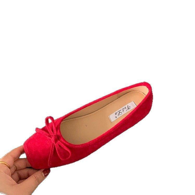 Flat-bottomed retro women's shoes red single shoes bow shoes pedal lazy shoes spring and autumn