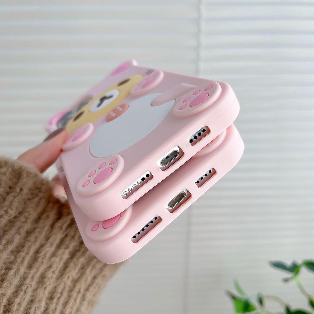 3D Cartoon Bear & Plum Blossom Cat Paw Silicone Case for iPhone 16/15/14 Pro Max