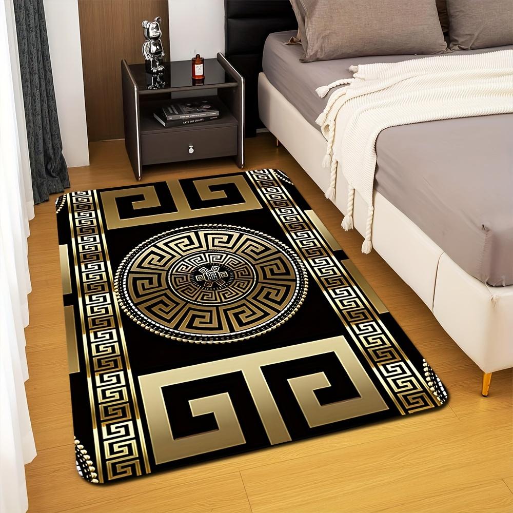 Retro Black&Gold Greek Key Floor Mat,Non-Slip HD Geometric Print, Washable Welcome Rug for Entryway,Living Room,Bathroom & More
