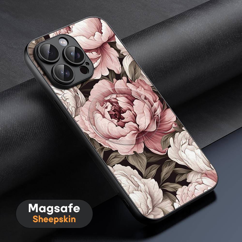 Art Retro floral pattern painting design Phone Case For iPhone 16 15 14 13 12 11 Plus Pro Max High-end Luxury Magsafe Sheepskin