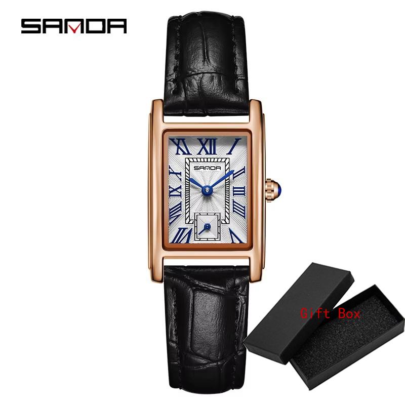 Fashion Sanda Top Brand Elegant Design Rectangle Dial Water Resistant Quartz Movement Business Gift Women Analog Wrist Watches