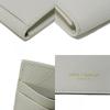 Used 9921 Business Card Holder 468994 7946 Grain Powder Textured Leather Bifold Logo Ivory Unisex from Japan AUTHENTIC