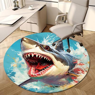 1pc Great White Shark Attack Round Carpet, Made of Polyester,Office Chairs, Living Rooms, Or Bedrooms, a Cool Rug for The Living Room.ydt26027