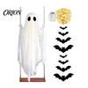 Multi Lighting Mode Decor Halloween Large Hanging Swing Ghost Decoration, Light Up Spooky Swinging Courtyard Decorations with 3D Bats for Front Porch,