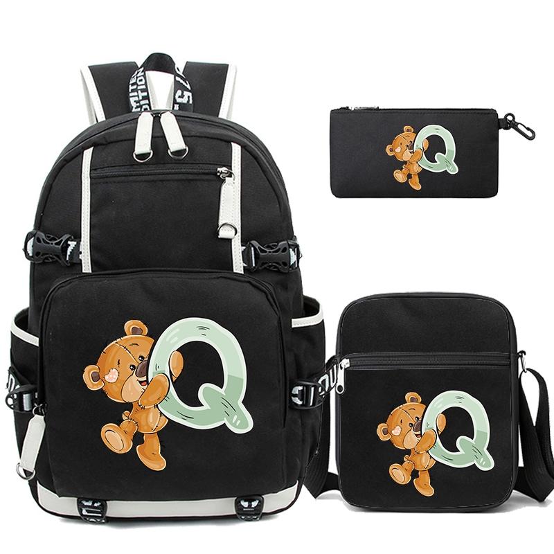 3Pcs/set Cute Little Bear 26 English Letters Bookbag Back To School Backpack Child Gift with Pencil Case Shoulder Bag Backpack