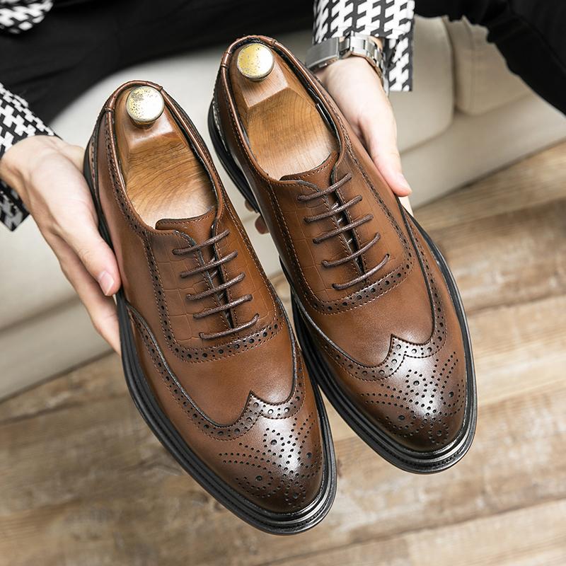 Summer Brock British style suit wedding groom business dress casual heightening leather shoes brown