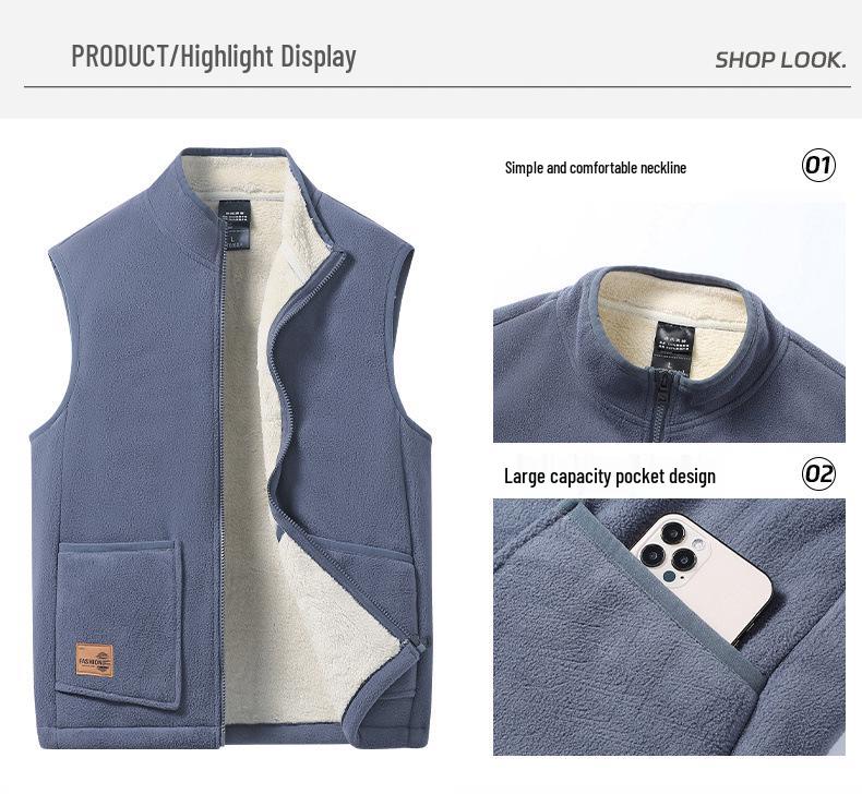 Men's Warm Winter Two-Piece Set: Stand-Collar Lambswool Fleece Jacket and Casual Pants.