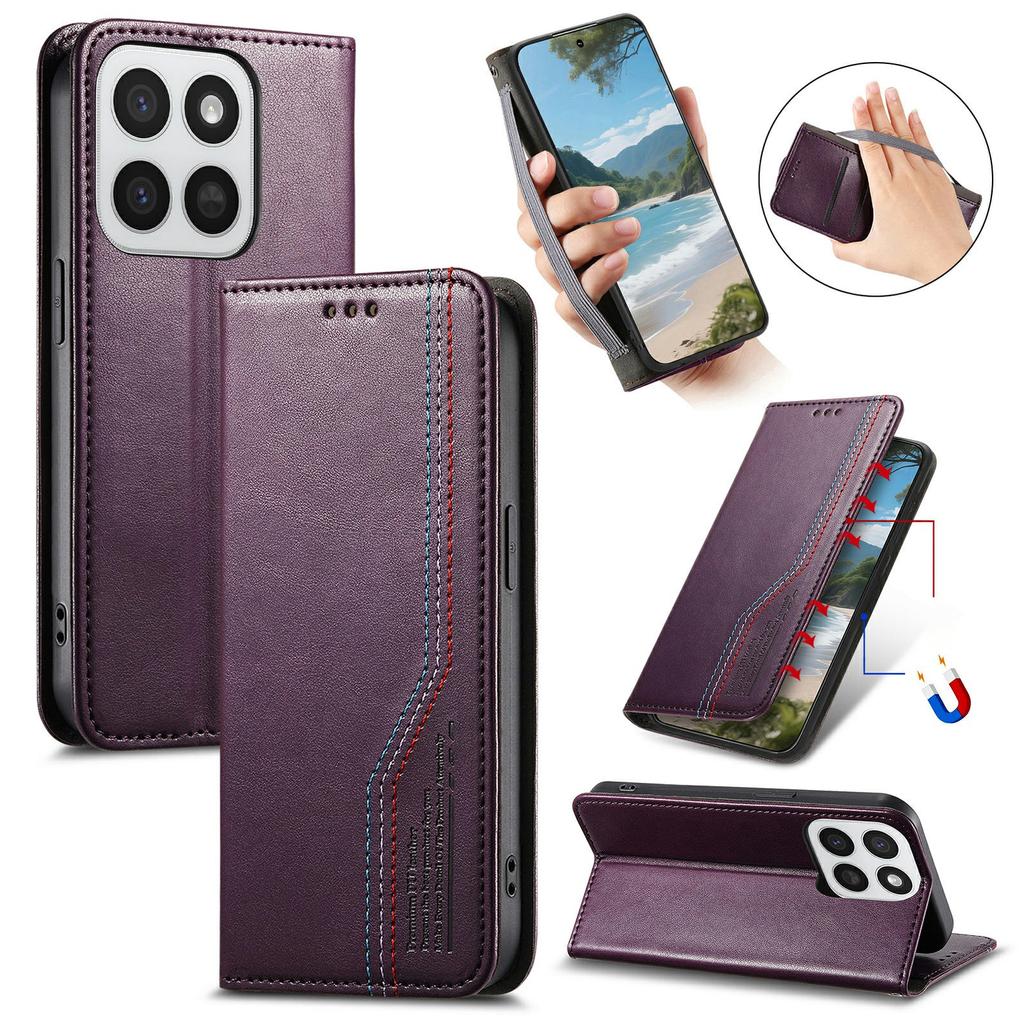 Phone Case For Honor 400 Smart 5G/400 Smart 4G/X7d 4G/X7d 5G Wallet Tri-Color Stitching Leather Phone Cover with Elastic Wristband