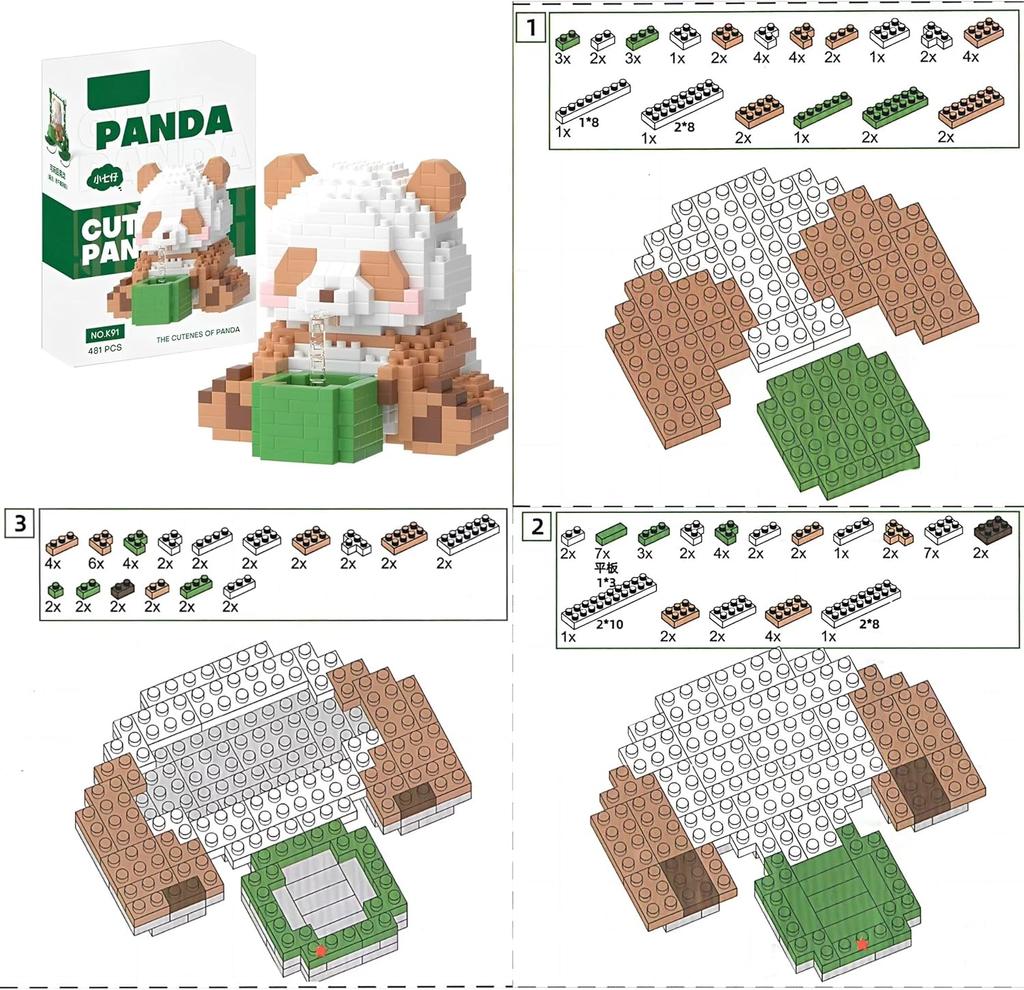 Mini stavebnice Roztomilá panda Stavebnice Houpačka Stavebnice pro děti 6 7 8 9 10+ Dospívající Dospělí 3D zvířecí kostky Hračka