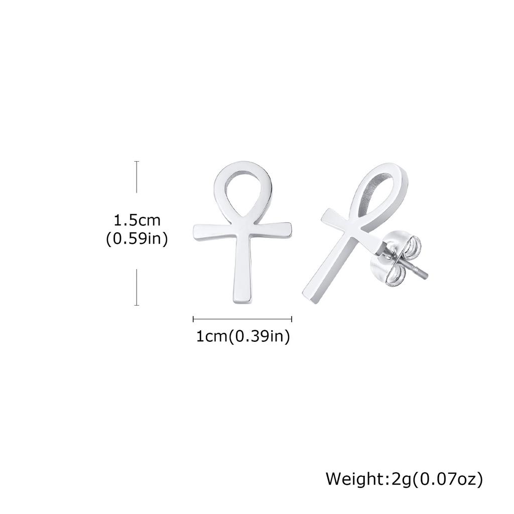Vnox Ancient Egyptian Ankh Cross Earrings for Men, Stainless Steel Geometric Hoop Huggie Jewelry Gifts, Faith Ankh Stud Earring