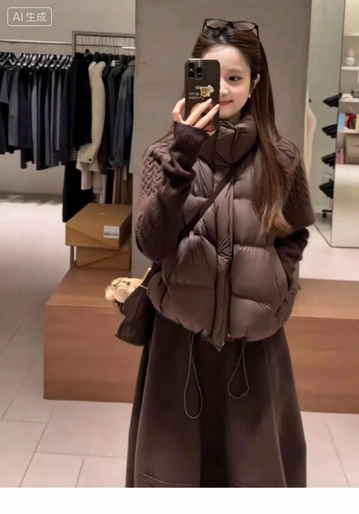 Winter stand-up collar knitted splicing short cotton clothes women's new high-end bread cotton vest jacket