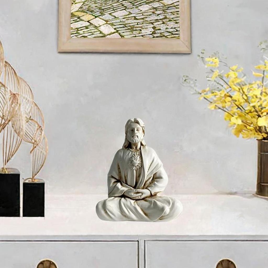 1x Creative Meditating Jesus Figurine Collection Desktop Decoration Unique Handicraft Priest Statue for Home Living Room Display