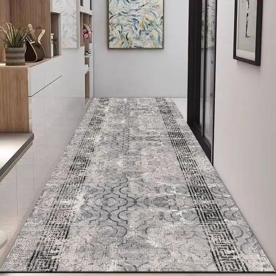 Nordic Modern High-end Long Hallway Carpet Luxury Grey Corridor Runner Home Decoration Area Rug Hotel Aisle Non-slip Kitchen Mat