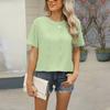 Summer Short Sleeve O Neck Solid Color Button Breathable Casual Women Pullover T Shirt Blouse Top