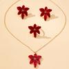Set di Gioielli da Donna, Anello Fiore Rosso, Orecchini e Collana, Adatto per l'Uso Quotidiano e per le Vacanze