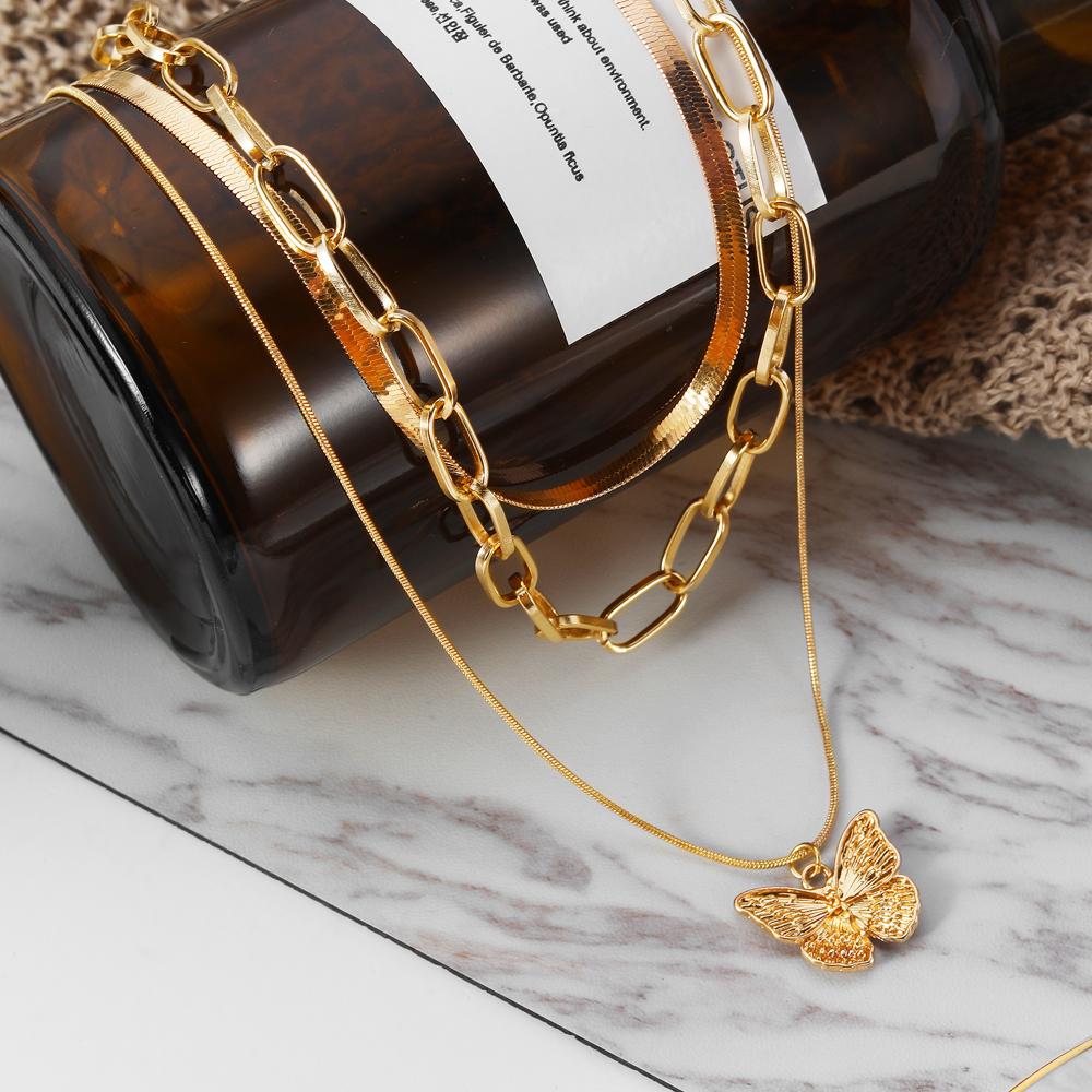 Fashion Butterfly Elegant Pendant Women's Charm Hollowed Out Jewelry Student Necklace Three Piece Set