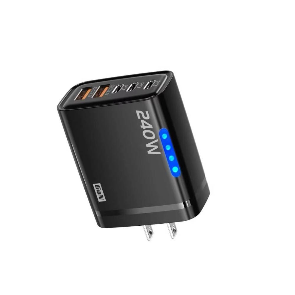 5 Ports Phone Charger Adapter With Light USB C Charger 240W Charger Plug for iPhone/Xiaomi/Samsung