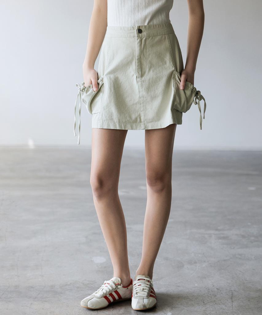HYFVE Shirred Ribbon Pocket Cotton Mini Skirt