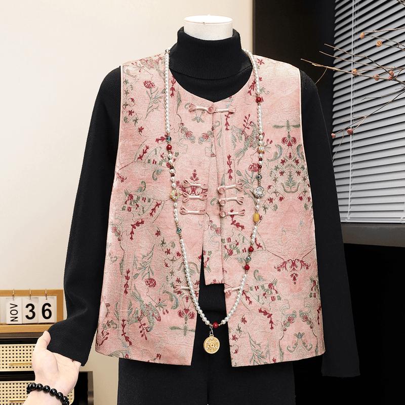 Yuzhaolin Women's New Chinese Style Embroidered Vest Two-Piece Set