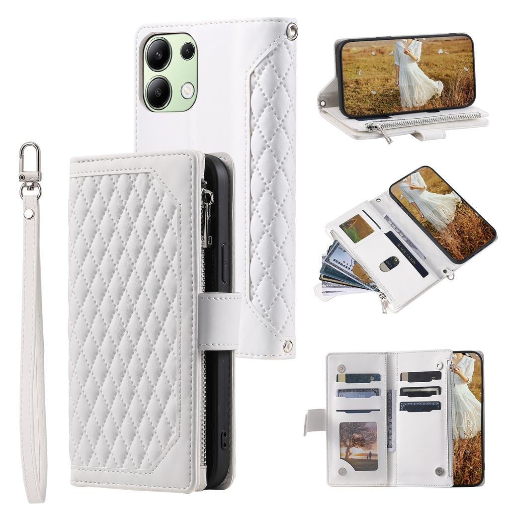 For Xiaomi Redmi 15C 4G (173mm) Wallet Case Rhombus Stitching Line PU Leather Phone Cover with Wrist Strap