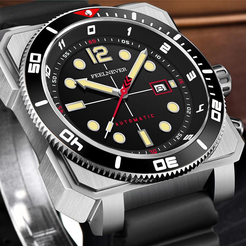 FEELNEVER New Imported Movement Sapphire Diver Watch Men Casual Luminous Automatic Mechanical Wristwatches For Men Montre Homme