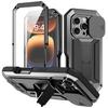 Armor Metal Phone Case for IPhone 17 16e 16 15 14 Plus 13 Pro Max Built-in Kickstand Screen Lens Protect Shockproof Guard Cover