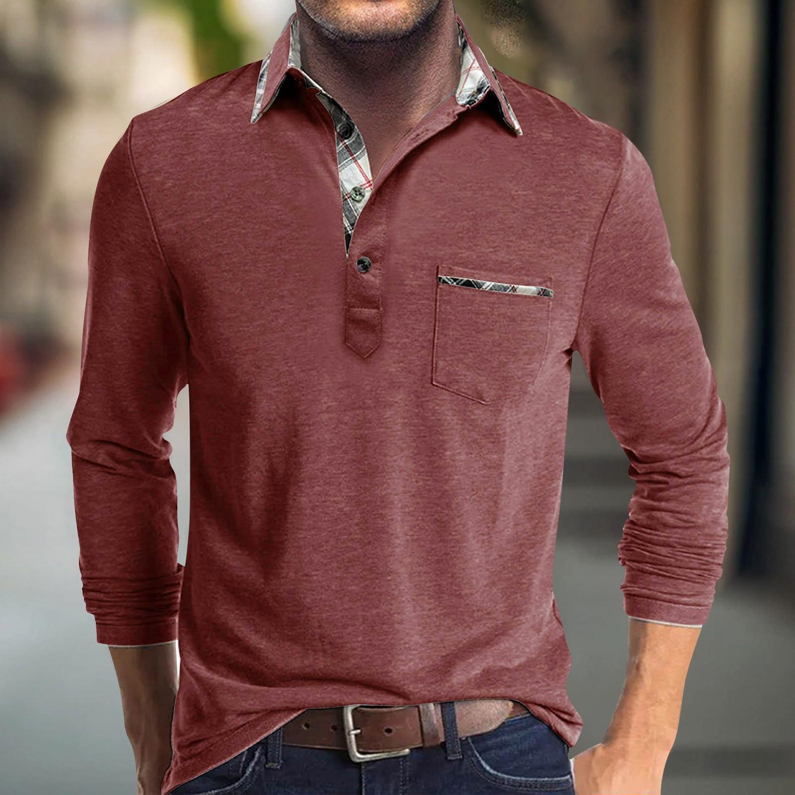 

Мужская весенняя однотонная футболка с отворотом, 3 пуговицами, открытой планкой, длинными рукавами L