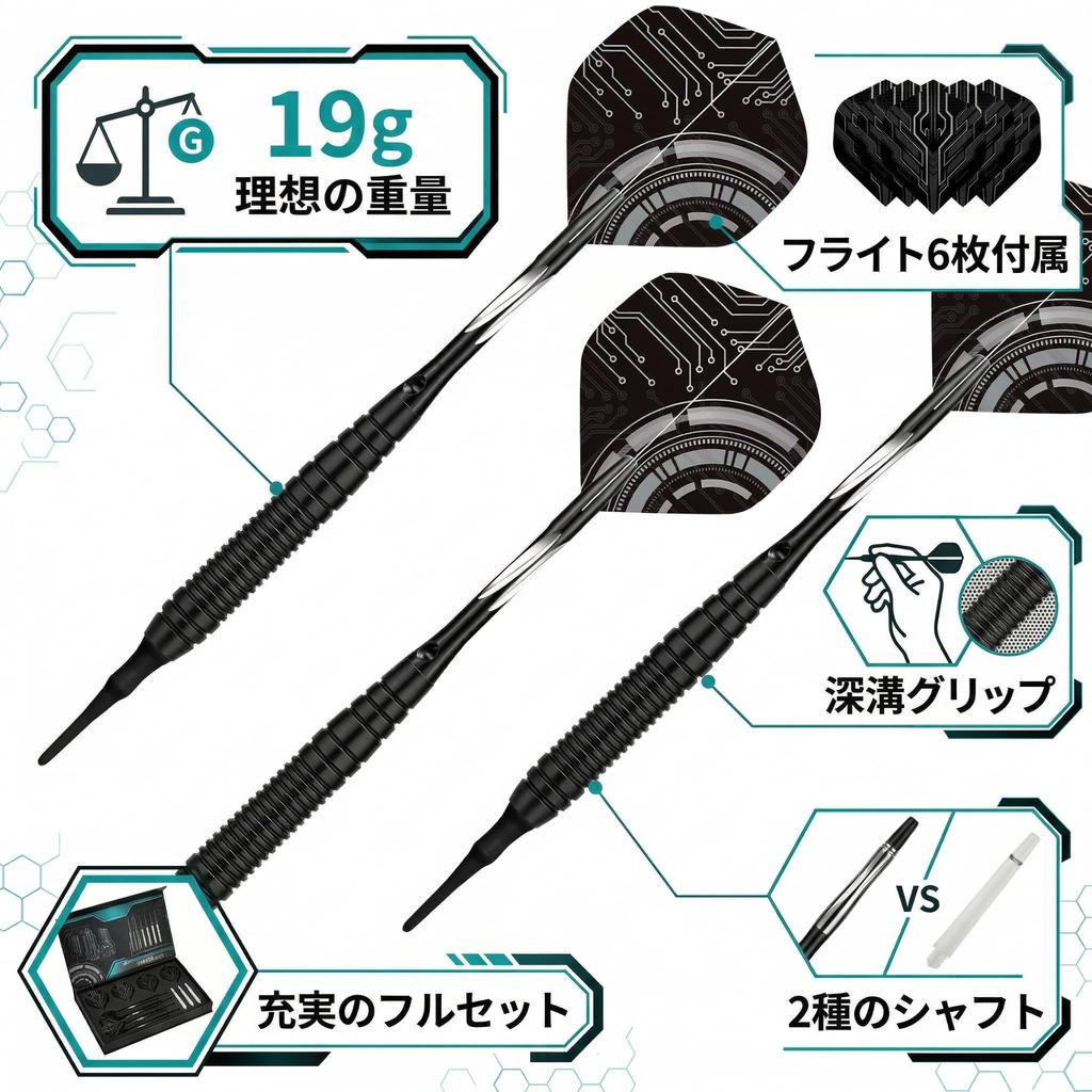 WayArrival Soft Darts Set 19g Customizable with 2 Shaft Types Includes 6 Replacement Flights & O-rings Complete Set for Immediate Play
