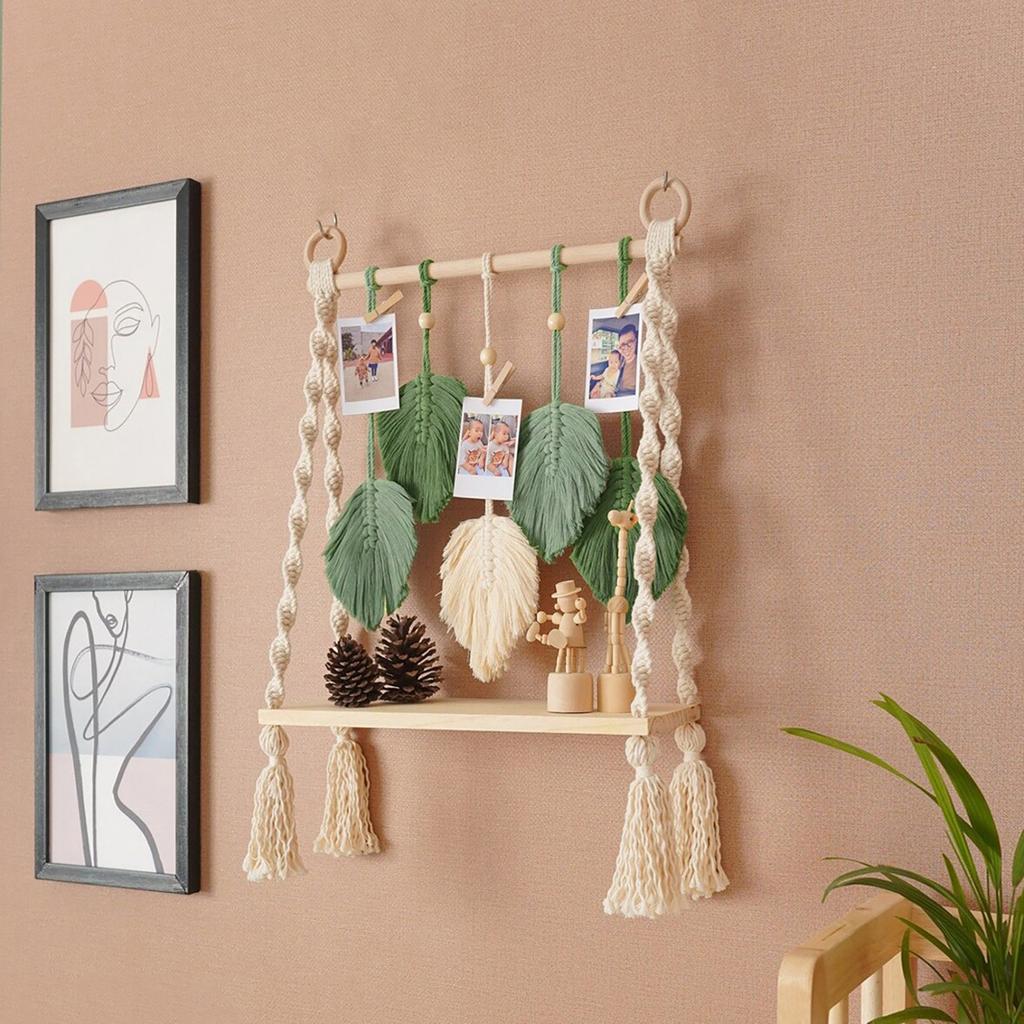 Macrame Wall Hanging Tapestry Woven Leaf Tassels Decoration Handmade Art for Home Apartments Nursery