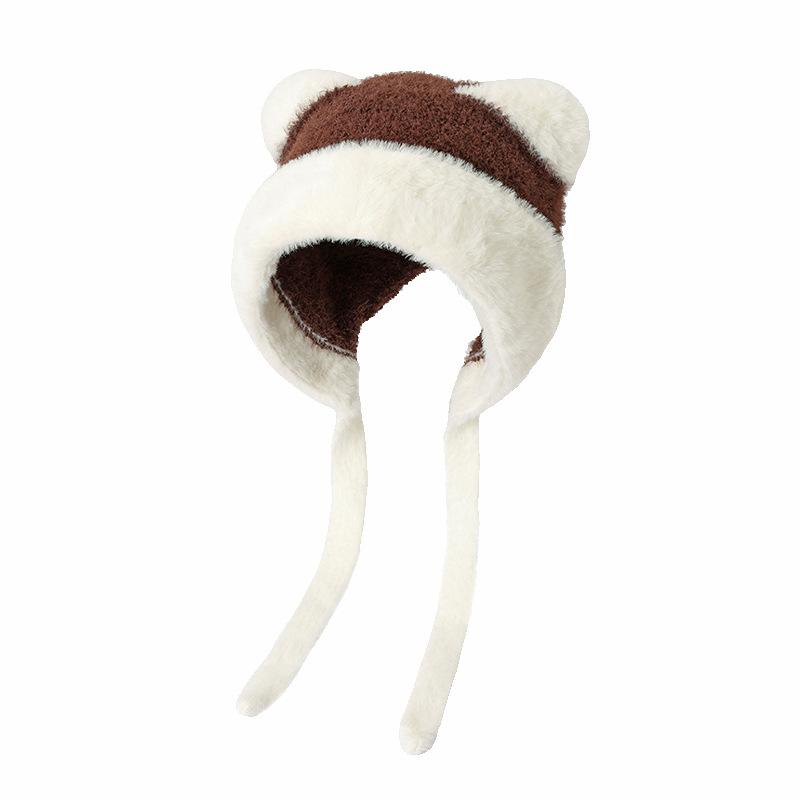 Hats for Women Cute Ear Plush Hats for Winter Girls Cute Sweet Knitted Wool Hat Thickened Warm Ear Protection Hat