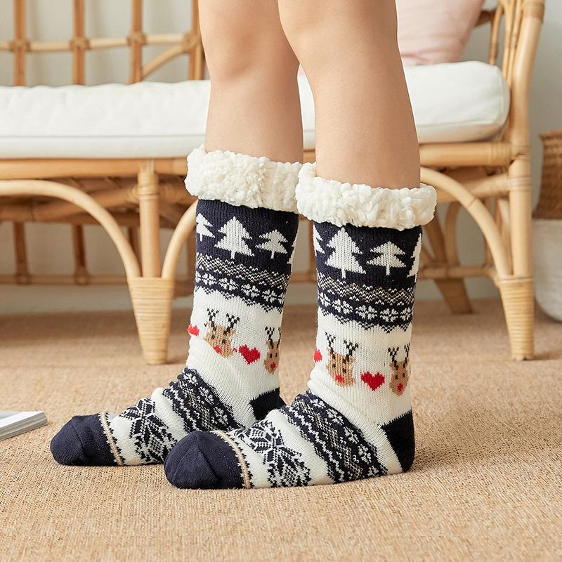 Women's Christmas Slipper Socks Non-Slip Grip Home House Floor Carpet Socks Fuzzy Fleece Lined Cozy Sleep Bed Socks Leg Warmer Winter