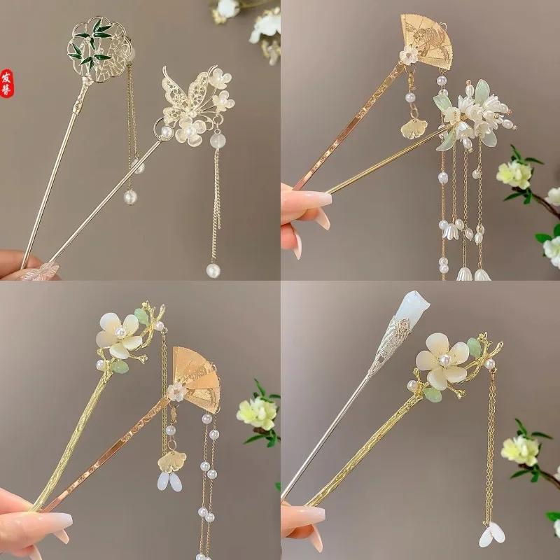Retro Chinese Style Tassel Hair Clip For Women Hair Stick Pins Flower Handmade Hairpins Charm Jewelry Accessories Hair Ornaments