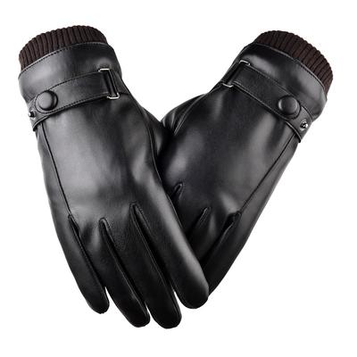 PU Gloves for Men and Women In Autumn and Winter Keep Warm and Fashionable Black Couples Add Velvet Touch Screen To Prevent Wind.