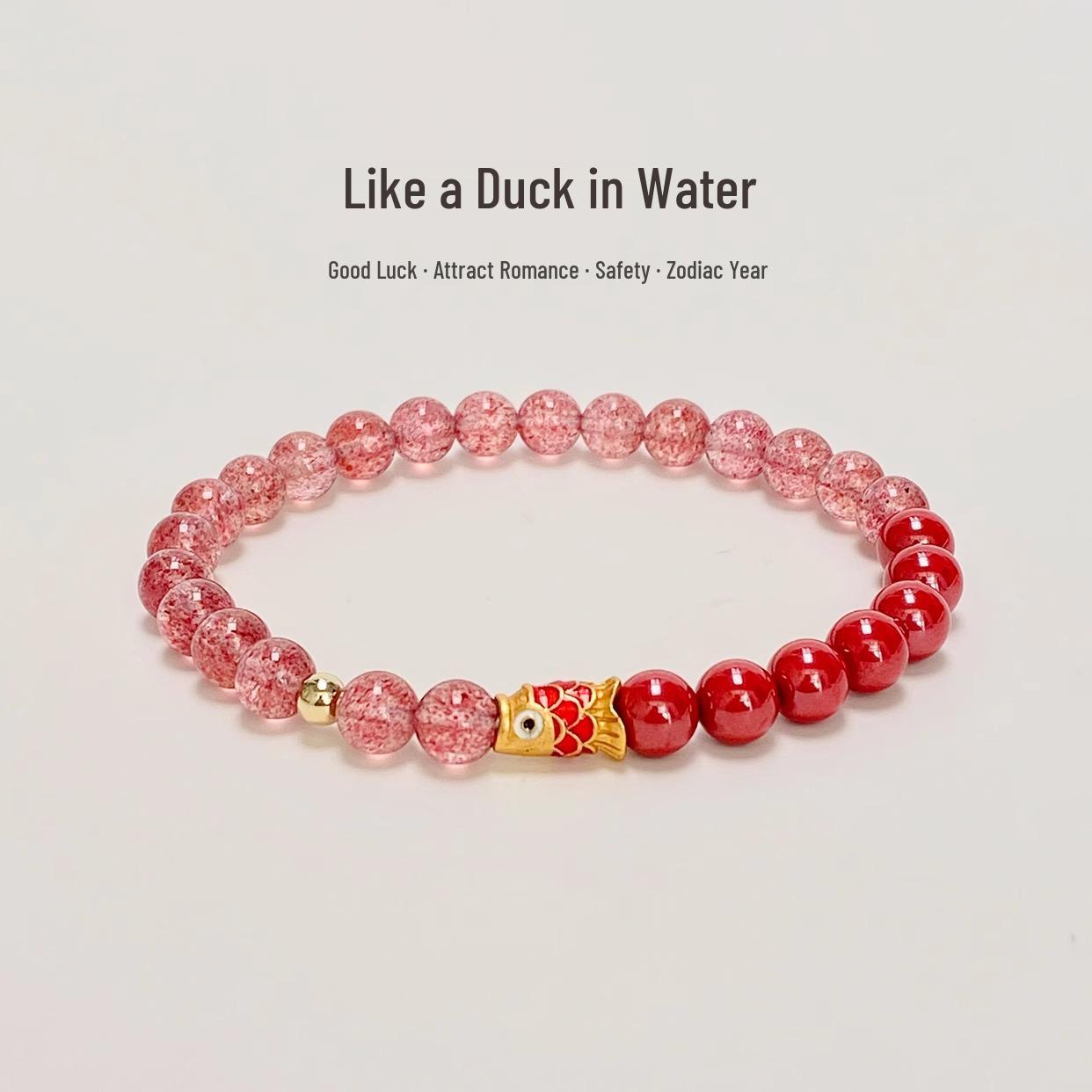 Zodiac Koi Lucky Strawberry Red Cinnabar Beaded Bracelet for Women - College Exam Success