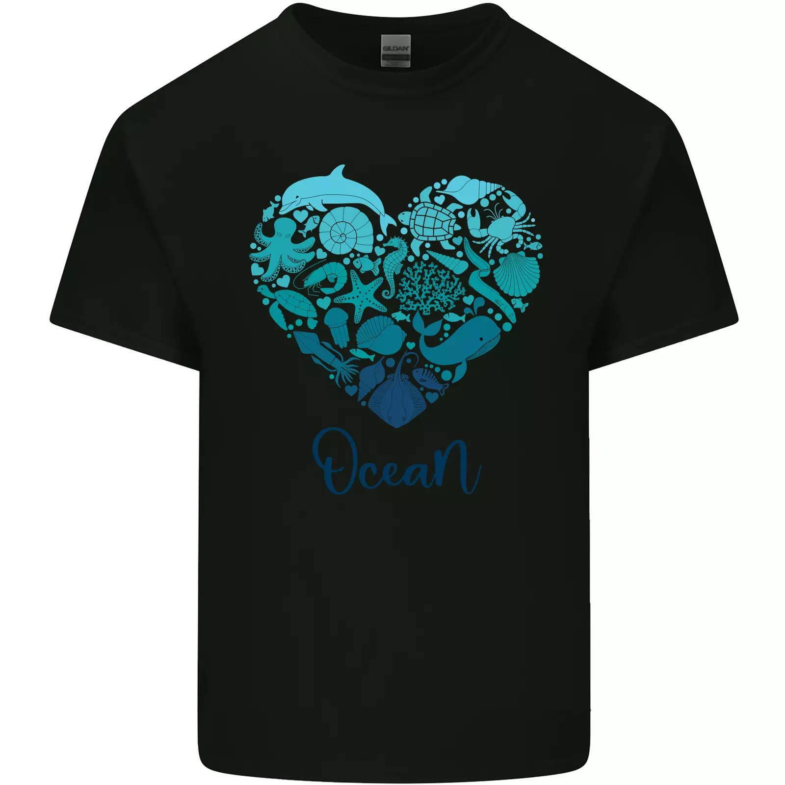 

Ocean Heart Ecology Dolphin Turtle Whale Octopus Kids T-Shirt Childrens S