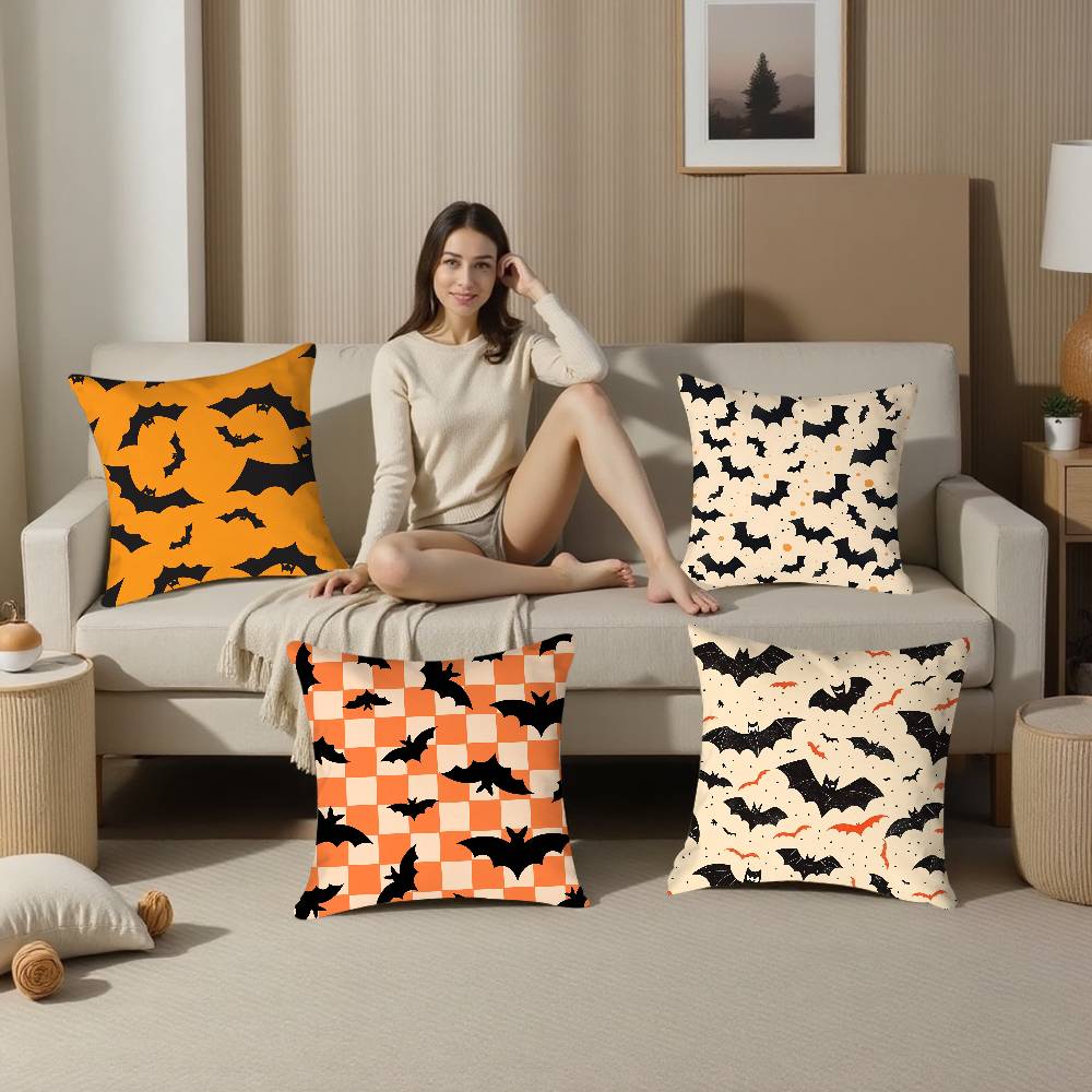 Halloween Scary Bats Pillow Case Plush Fabric Soft Double Sided Print Sofa Cushion Cover Throw Pillow Covers