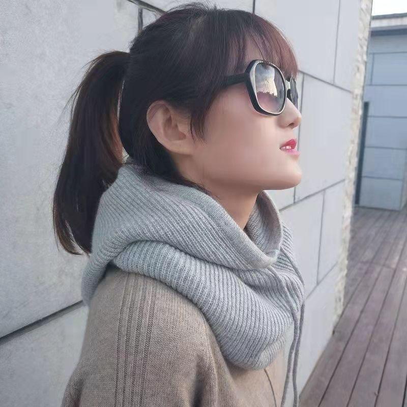 Women Cashmere Wool Hats Bib One Female Winter Thick Knitted Skullies Version Cap Earmuffs Collar Soft Warm Beanies Hooded Scarf