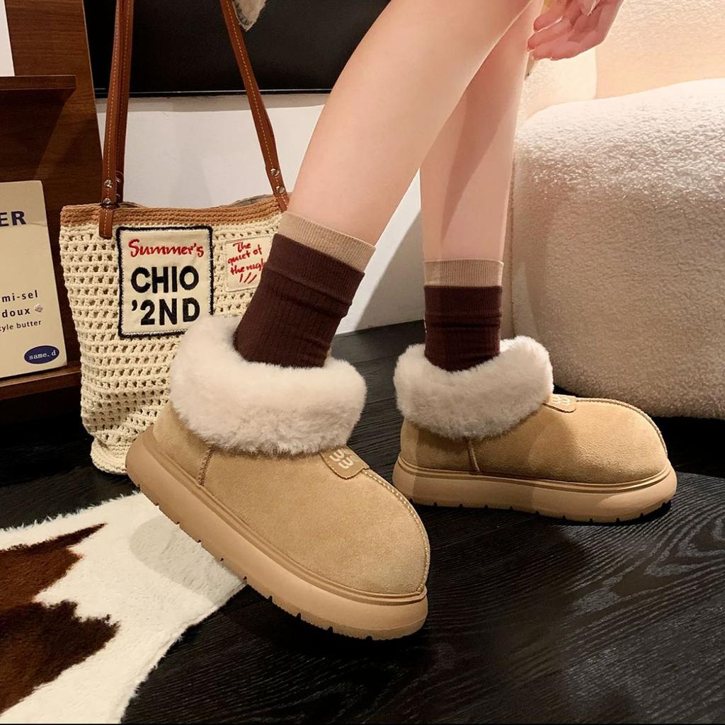 Papuci mat cu cap mare, cu talpă groasă, îmbrăcăminte pentru femei, cizme de zăpadă retro versatile, geantă pentru creșterea în înălțime pentru bărbați mici, pantofi de bumbac jumătate-papuci