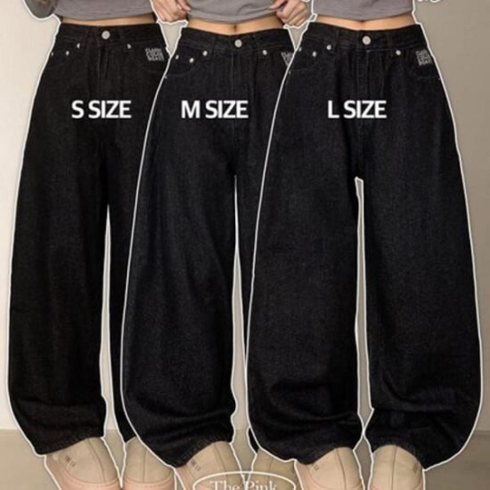 The PiNk Women Lettering Side Embroidery Wide Black Denim Pants Nk Denim 01