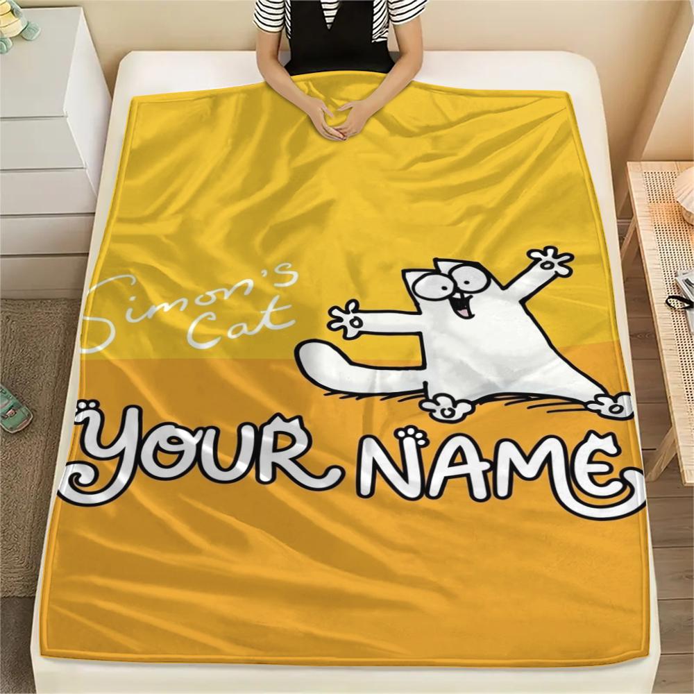1PC Custom Name Simon‘s Cat Patterned Flannel Blanket Suitable For All Seasons for Home Decor Warmth and Comfort Gifts Holiday Present