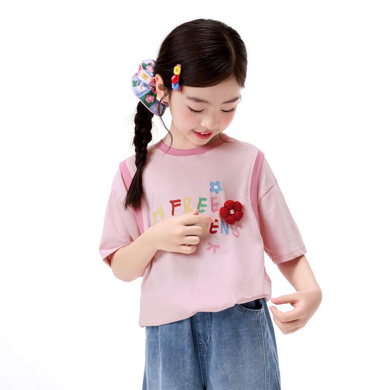 Girls' Pure Cotton Letter Print Short Sleeve T-Shirt