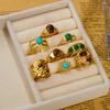 Vintage Boho Turquoise Tiger Eye Stone Rings For Women Stainless Steel Natural Stone Open Finger Ring Party Aesthetic Jewelry